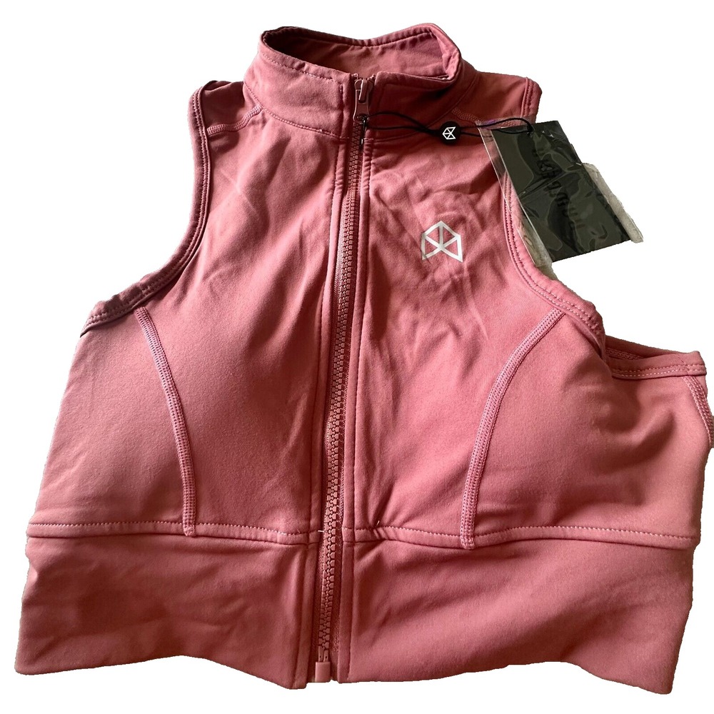 RawGear Womens Full Zip Sports‎ Bra Racerback Crop Top Dusty Rose Pink Large NEW